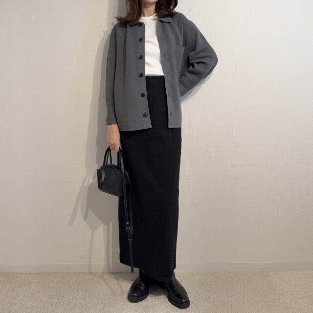ユニクロミラノリブシャツカーディガン ユニクロミラノリブシャツカーディガンとナロースカートコーデ