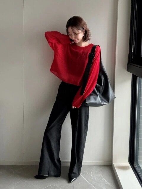 お手本コーデ 2025秋冬ユニクロ女性ブラッシュドジャージーワイドパンツお手本コーデ