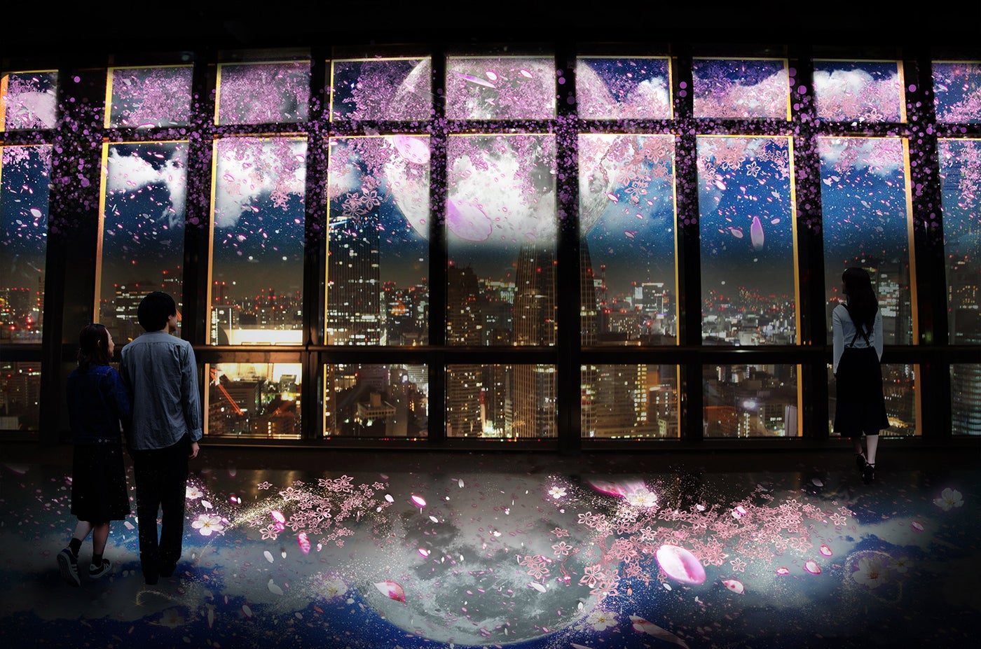 東京タワーで夜桜鑑賞！光で作る“桜吹雪”の演出で幻想的な空間に／画像提供：株式会社ネイキッド