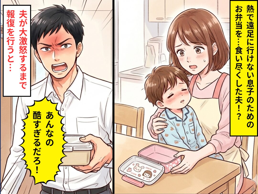 遠足に行けない息子のためのお弁当を…勝手に食べ尽くした夫！？だが翌日⇒夫が”大激怒”するまで報復を実行した話