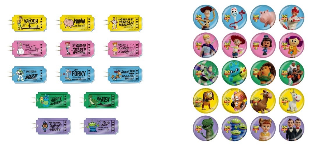 アクリルキーホルダー（ランダム13種） 500円、ミニ缶バッジ（ランダム20種） 350円（C）Disney／Pixar（C）POOF-Slinky，LLC