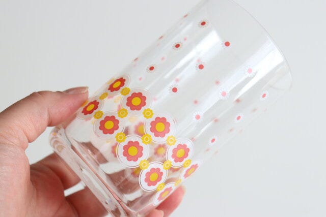 懐かしのソーダグラス（花、オレンジ・ピンク、約420mL）　模様