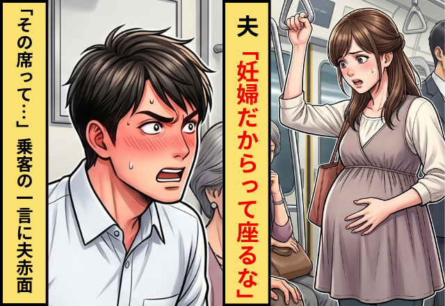 「妊婦だからって座ろうとするな」“空席”を瞬時に奪った夫。しかし⇒『その席って…』乗客の一言に夫が赤面！？