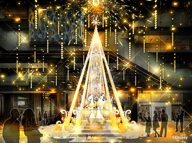 ディズニープリンセスとの特別なクリスマス、グランフロント大阪で ツリーやシャンパンゴールドイルミ