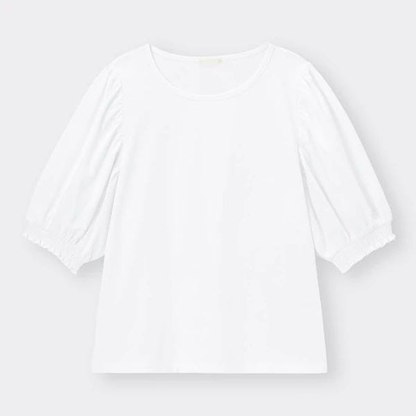 上下GU 痩せ見え 体型カバーコーデ GU レディース アイテム おすすめ オススメ プチプラ コスパ 高見え おしゃれ オシャレ お洒落 2022 上下GU 体型カバー コーディネート コーデ トップス ボリュームスリーブ Tシャツ 白Tシャツ
