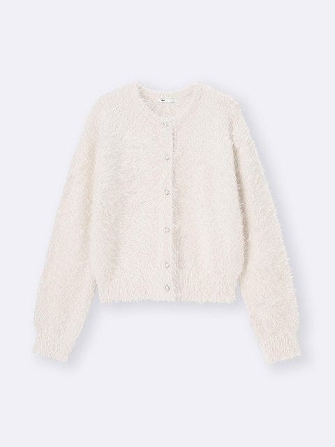GUのシャイニークルーネックカーディガン