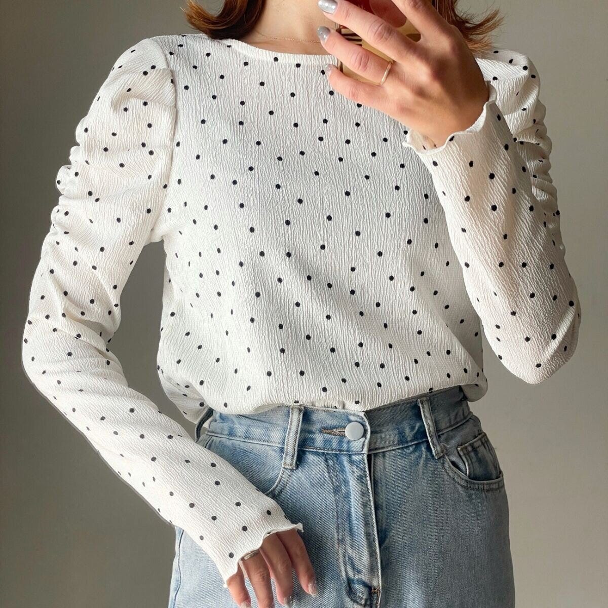 cocaクレープシャーリングパフスリーブトップス cocaクレープシャーリングパフスリーブトップス Dot