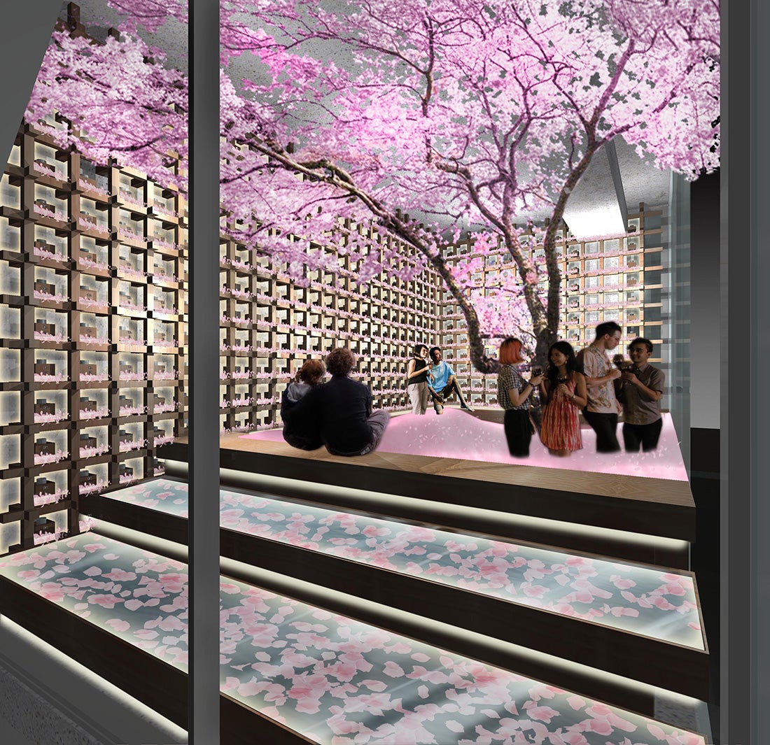 120万枚の桜の花びらの中でチルアウト「SAKURA CHILL BAR」／画像提供：アフロ＆コー