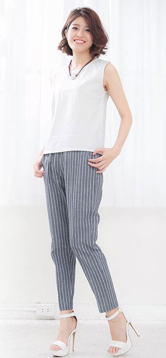 綿麻タンクトップス＆ストライプテーパードパンツ★セットアップ「神戸レタス」3490円（税込）／画像提供：神戸レタス