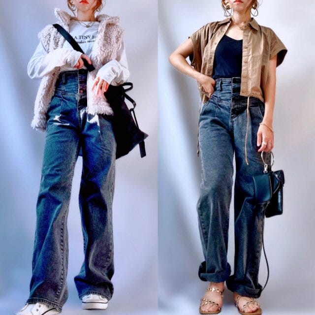 GU　コルセットジーンズ　コーデ　グレー