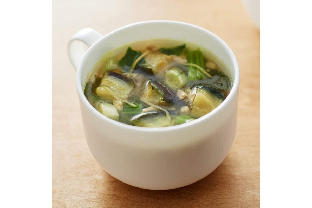 食べるスープ揚げ茄子と豚肉の生姜スープ