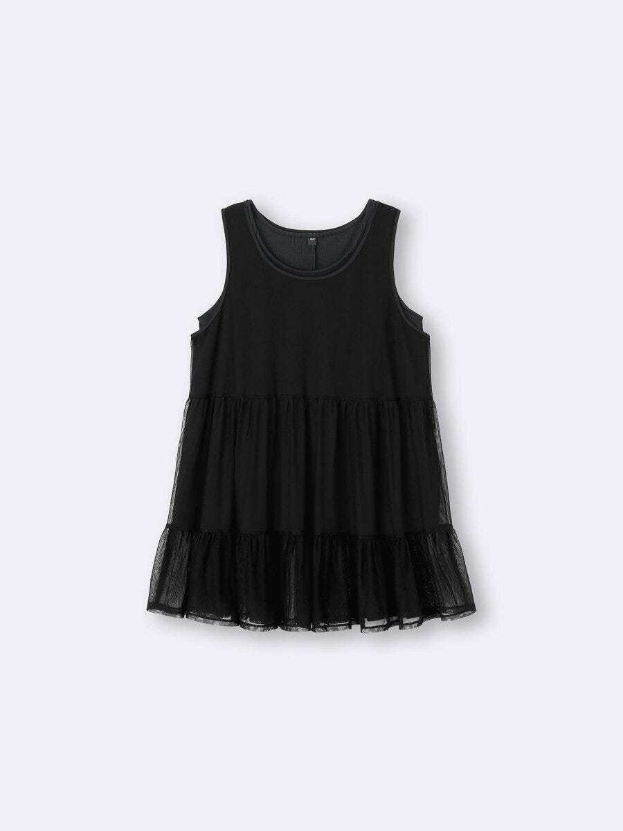 2026春夏guレディース黒2ピースチュールチュニック