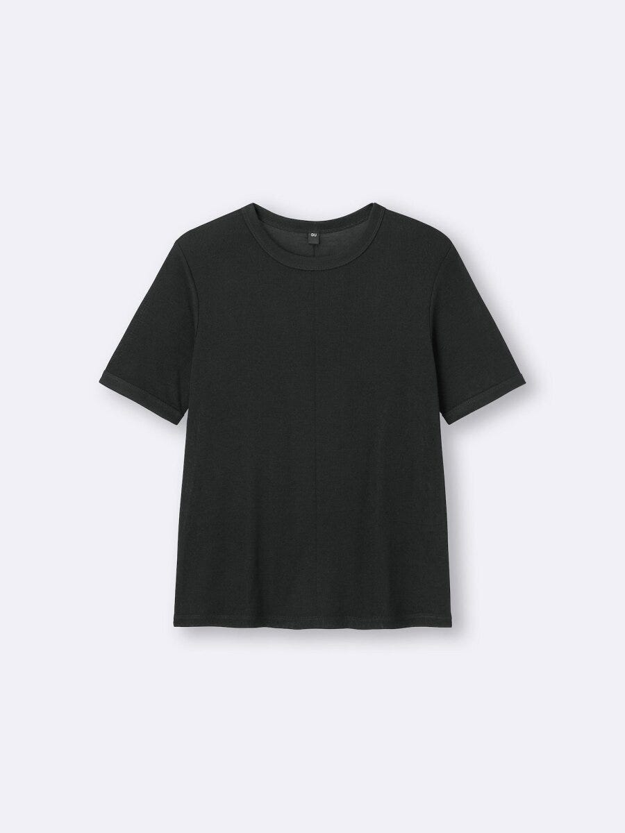 黒いソフトシアークルーネックTシャツの平置き 黒いソフトシアークルーネックTシャツの平置き