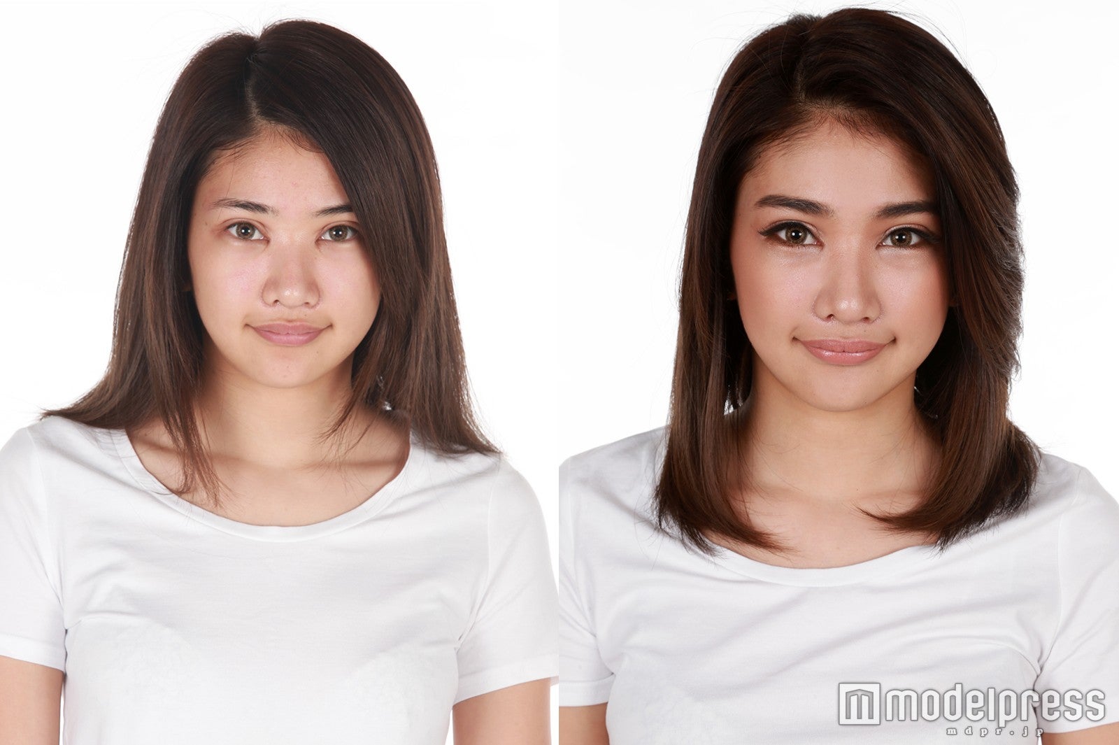 鈴木渚さんの整形後のすっぴん（左）＆メイク（右）