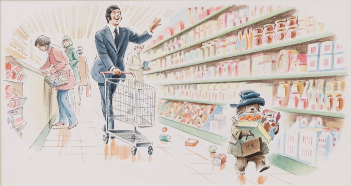 フレッド・バンベリー画 絵本『パディントンのかいもの』の原画、1973年<br>
Illustrated by Fred Banbery(C)Estate of Fred Banbery/HarperCollins 2018