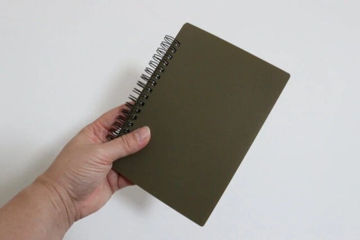 ダイソー　ペンが挟めるリングノート（40枚、B6、モスグリーン、ブルー）