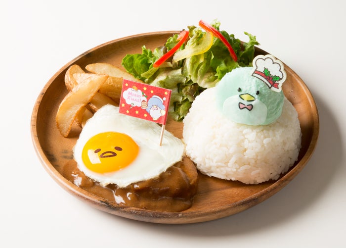 タキシードサムとぐでたまの仲良しハンバーグプレート1,200円（税抜）（C）1979, 2013, 2018 SANRIO CO., LTD. APPROVAL NO.S592652