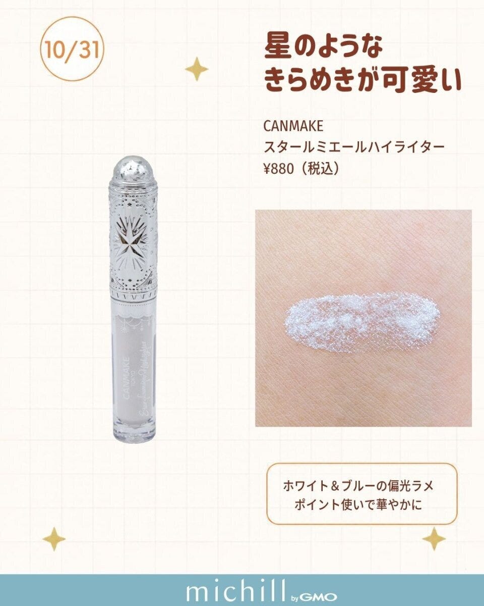 CANMAKEスタールミエールハイライターの白いボトルと腕に塗られたラメ