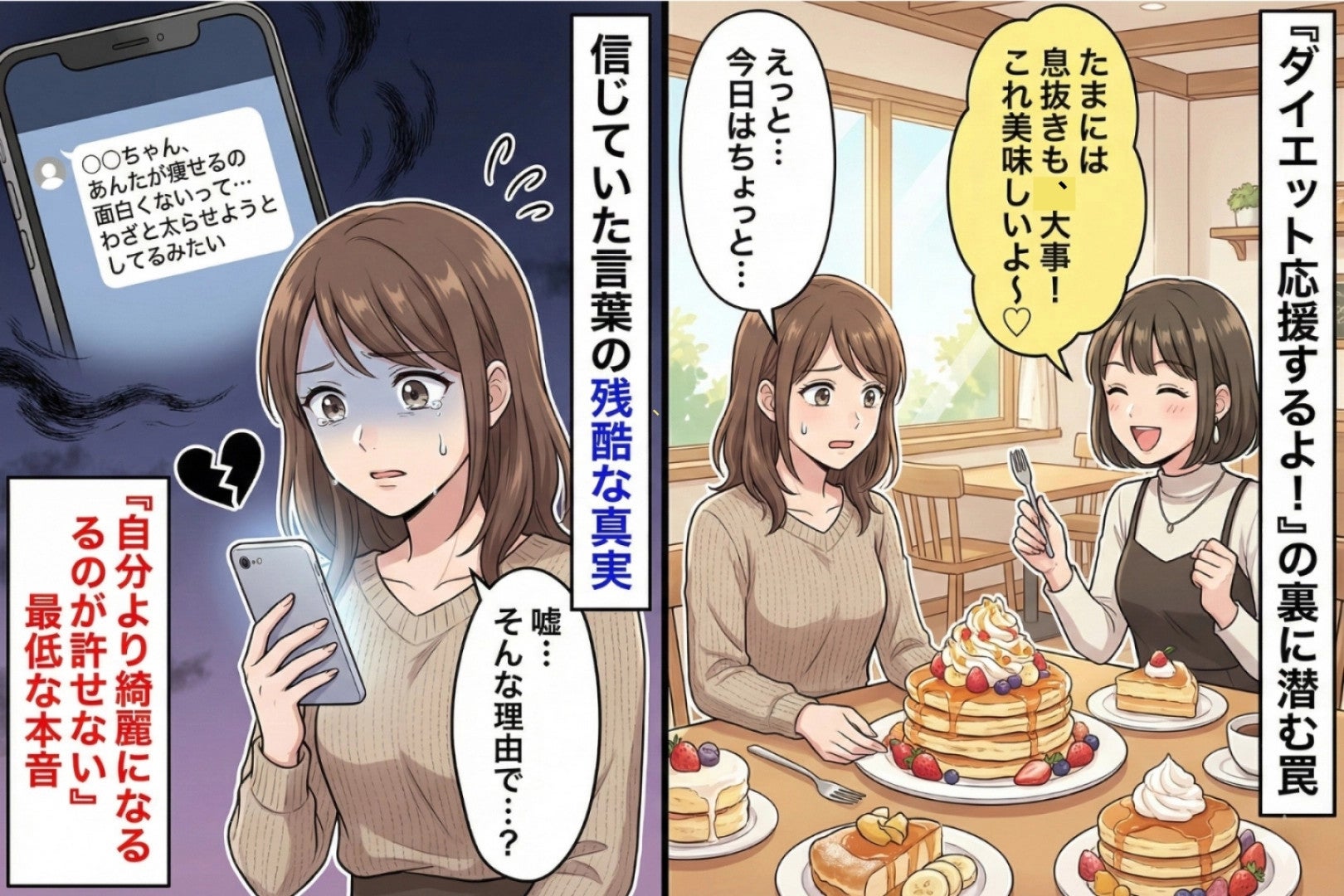 友達「ダイエット応援するよ」→毎回高カロリーな食べ物を勧めてくる…理由が最低だった