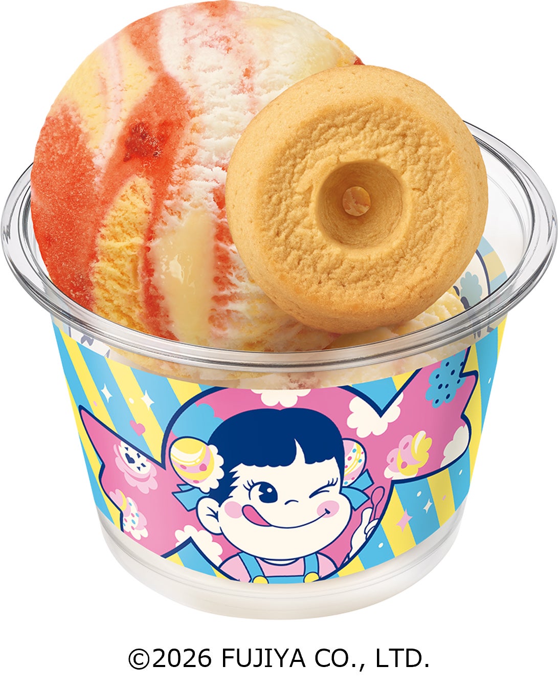 ペコちゃんダブルカップ スモールダブル 510円／レギュラーダブル 760円（C）2026 FUJIYA CO．，LTD．