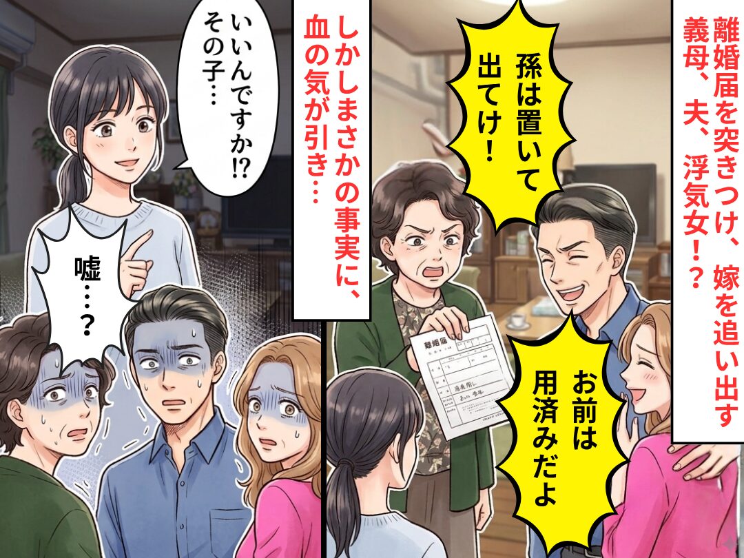 離婚届を突きつけ…義母「孫は置いて出てけ！」しかし⇒嫁「いいんですか！？その子…」まさかの事実に「嘘…？」