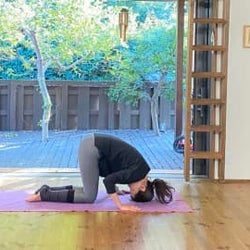 目疲れからくる肩こりや頭の重みに。頭のツボ百会を刺激できるうさぎのポーズ