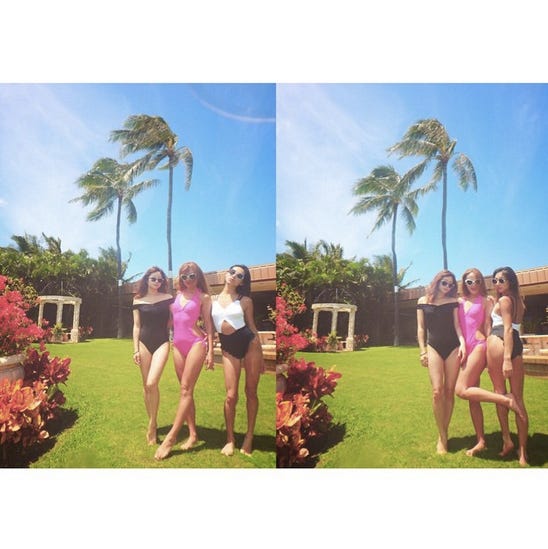 宮城舞らワンピース水着の3ショット/Instagramより