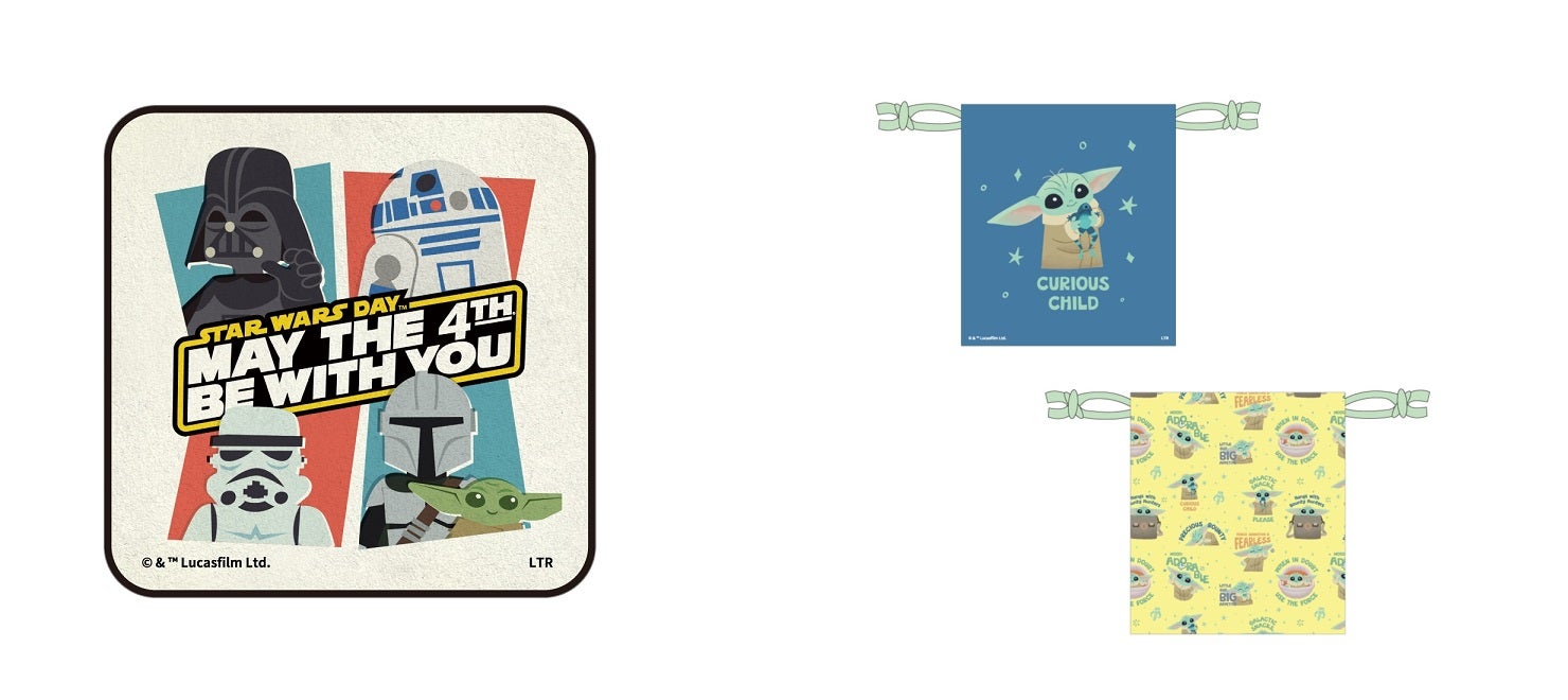 ミニタオル税込1,430円、巾着 税込1,430円（C）＆ TM Lucasfilm Ltd．