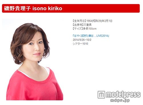 脳梗塞で緊急入院した磯野貴理子/所属事務所公式サイトより