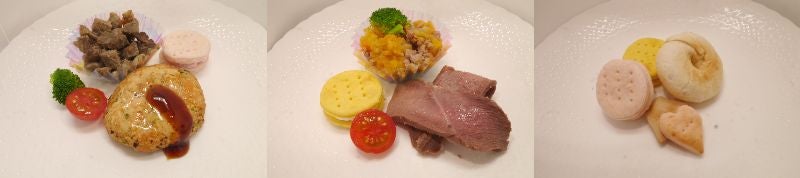 【ワンちゃん専用メニュー】大山鶏ハンバーグ＆馬肉サイコロステーキ・鹿肉ステーキ＆猪のポトフ・ヨーロピアンお菓子セット／画像提供：AATJ