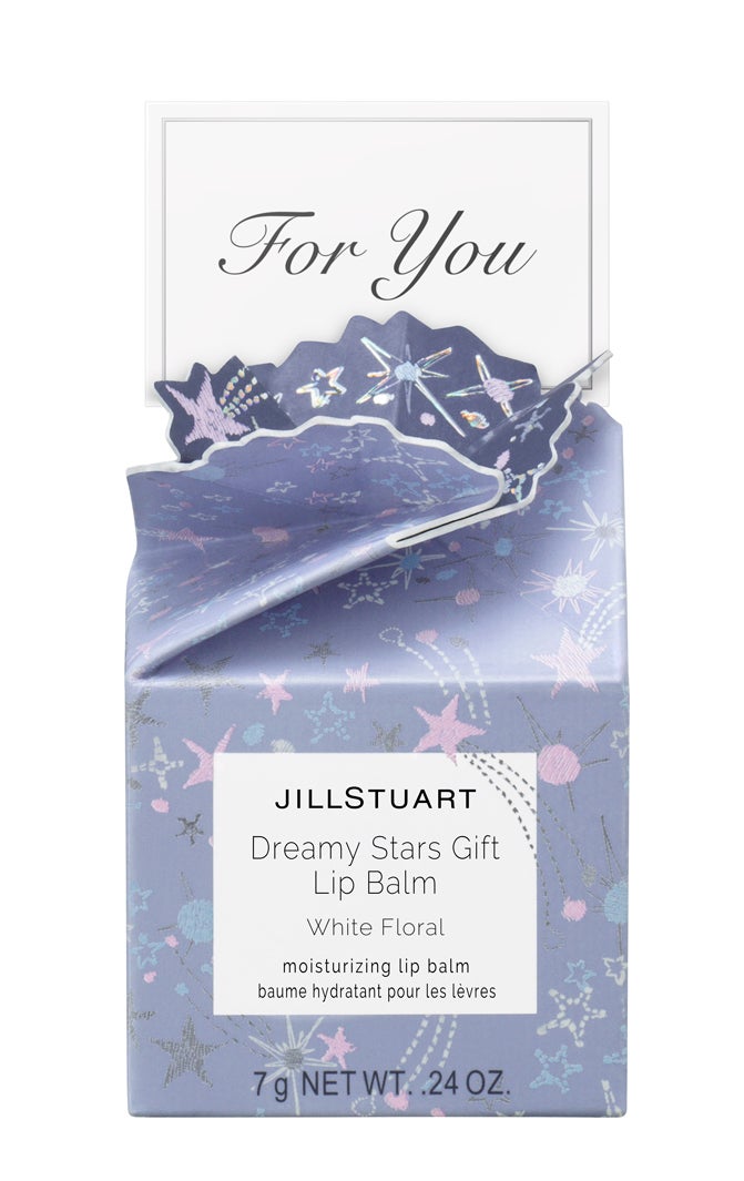 「ドリーミースターズギフト リップバーム ホワイトフローラル」パッケージ（カード付）（C）JILL STUART Beauty