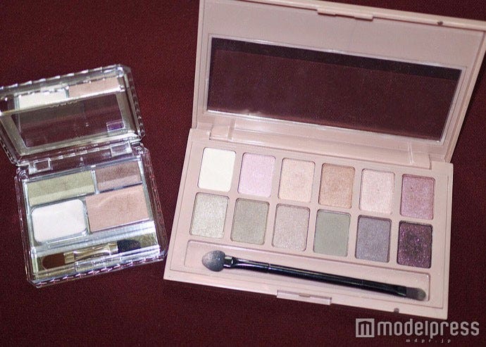 画像左から【キャンメイク】「パーフェクトブラウンアイズ“06 アンティークカーキ”」、【メイベリン】「ヌードパレットブラッシュド/写真・MAKO(C)モデルプレス