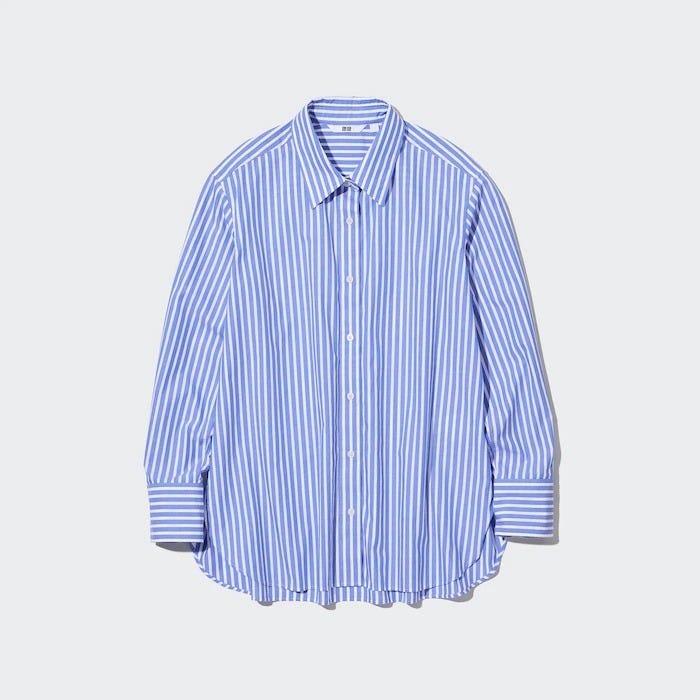 ユニクロ トップス 2023春 ユニクロ uniqlo レディース おすすめ オススメ コスパ 2023 春 トップス コットンストライプシャツ ストライプシャツ シャツ ブルー