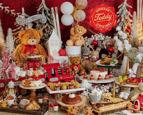 テディベア×クリスマスの心躍るスイーツビュッフェ、サンタ帽ケーキやお絵描きクッキー