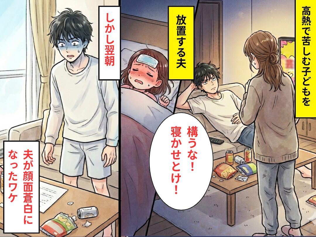高熱の子どもを「構うな！寝かせとけ！」と放置する夫。だが翌朝⇒妻からの【衝撃の報復】に…夫は顔面蒼白！？