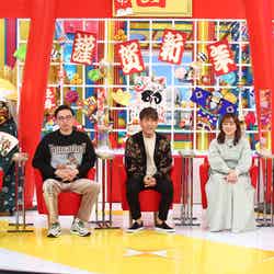 （左から）よじょう、奥田修二、藤本敏史、菊地亜美、梅沢富美男 （C）カンテレ