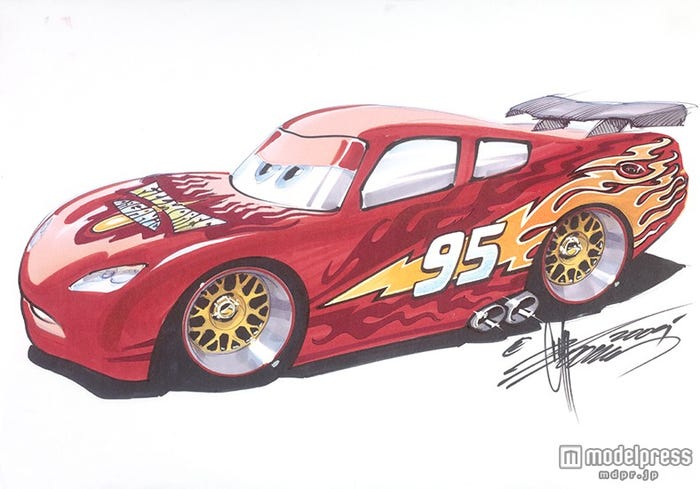 チップ・フース《ライトニング・マックィーン》『カーズ2』(2011年) マーカー、インク/紙(C)Disney/Pixar
