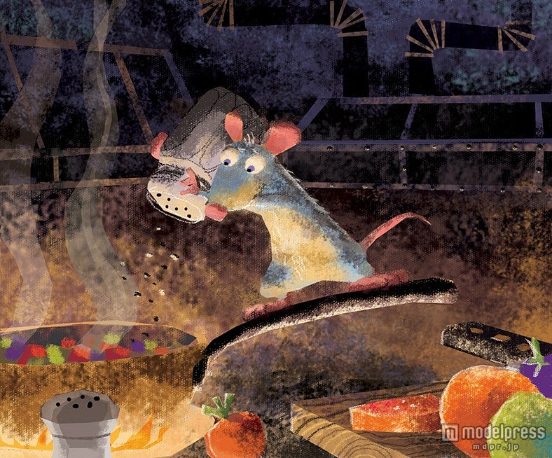 ハーレイ・ジェサップ（レイアウト：エンリコ・カサローザ）《カラースクリプトの習作：ラタトゥイユを作るレミー》『レミーのおいしいレストラン』（2007年）　デジタルペインティング（C）Disney／Pixar