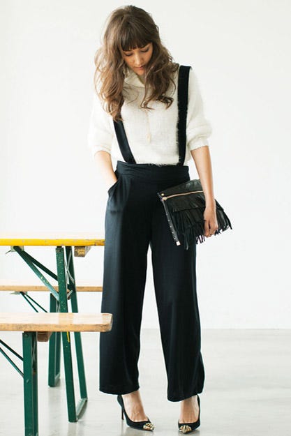 【SET】シャギー×アクリルRIBオフタートルニットトップス+サス付ポンチワイドパンツ「STYLEST」6,350円(税別)/画像提供:STYLEST