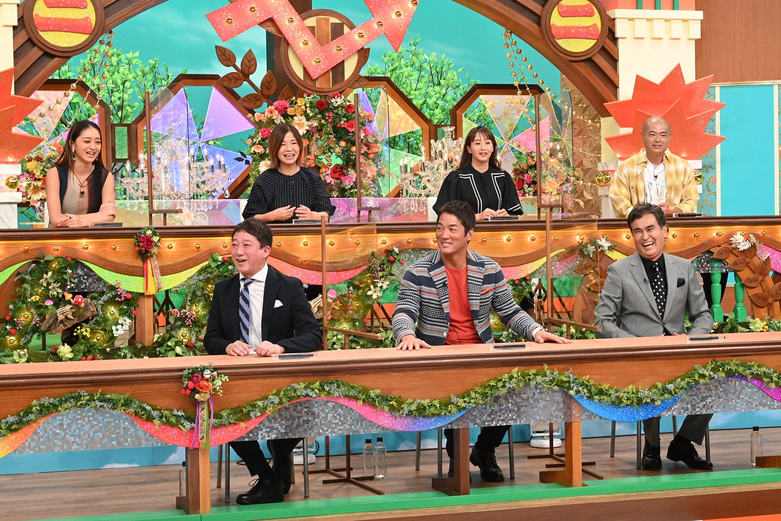 （上段左から）みちょぱ、大久保佳代子、藤本美貴、あばれる君（下段左から）高橋茂雄、長嶋一茂、石原良純 （C）テレビ朝日