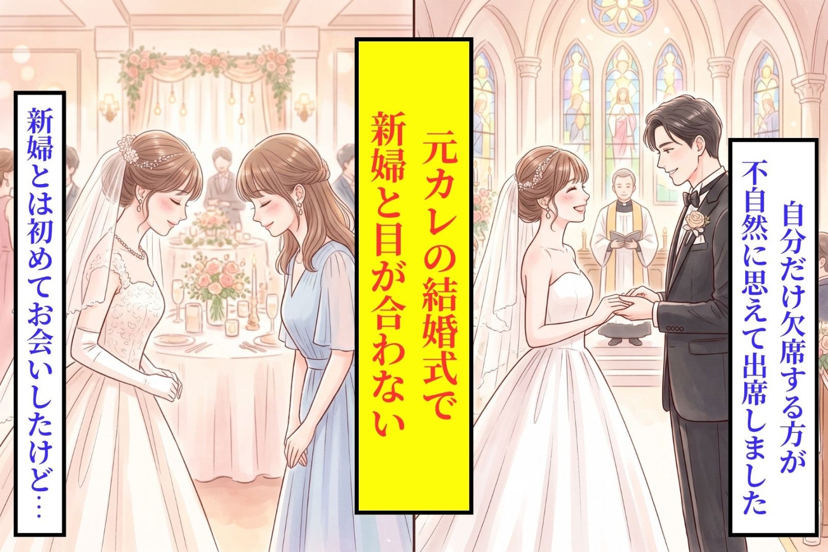 元カレの結婚式、新婦は私とだけ目を合わせなかった→お色直しの間、控室の前で呼び止められて聞いた一言