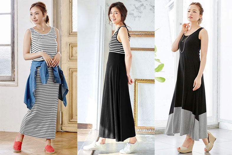断然今っぽい！「マキシ丈ワンピ」はモノトーンで大人っぽく