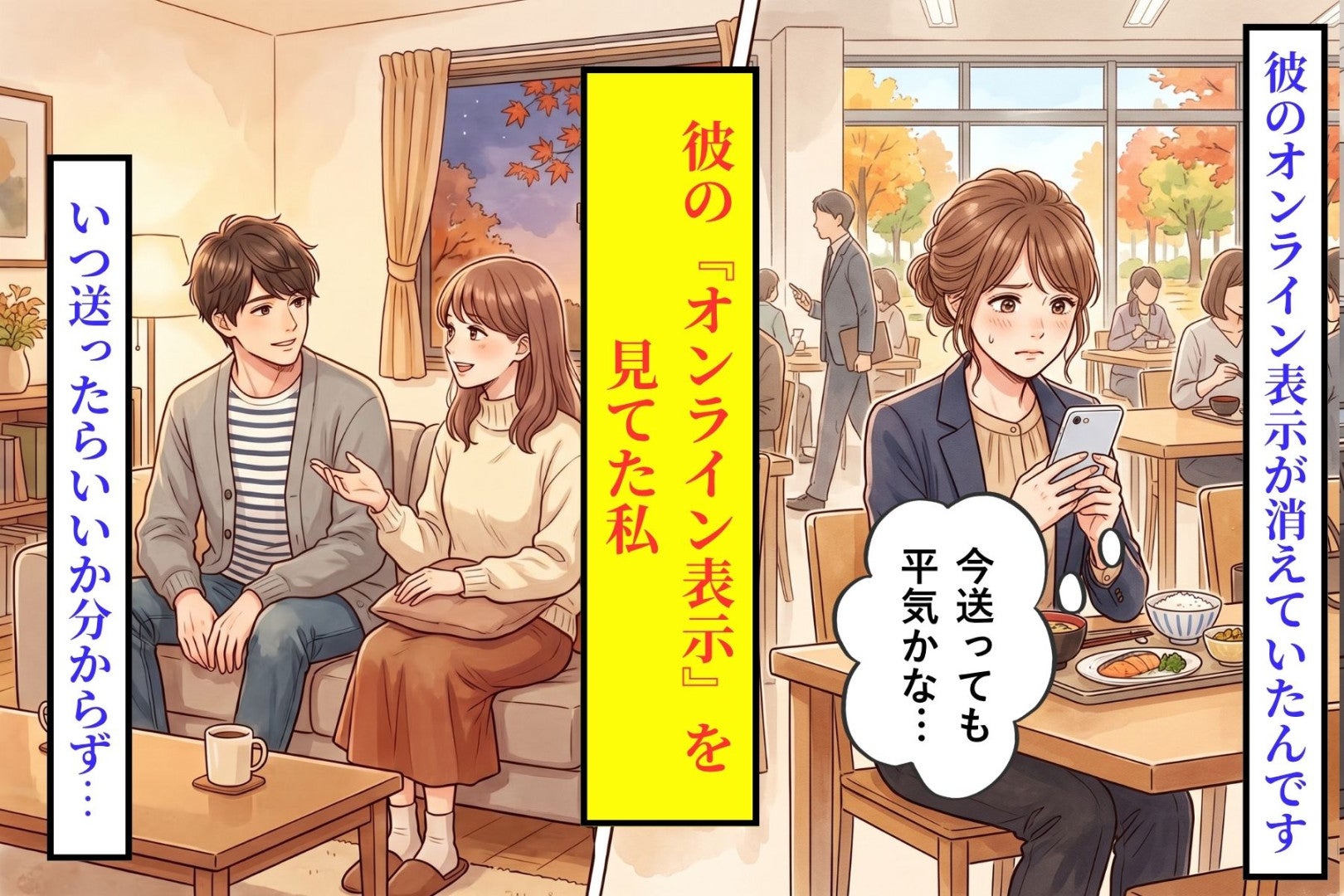 彼の仕事中に送らないよう『オンライン表示』を見ていた私→彼に勘違いされていた理由