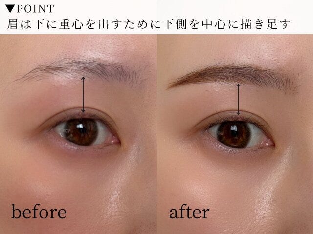 眉は「下」に描いて距離を縮める　ビフォー　アフター