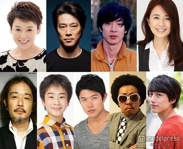 映画「海街diary」に出演する(上段左から)大竹しのぶ、堤真一、加瀬亮、風吹ジュン、(下段左から)リリー・フランキー、前田旺志郎、鈴木亮平、池田貴史、坂口健太郎