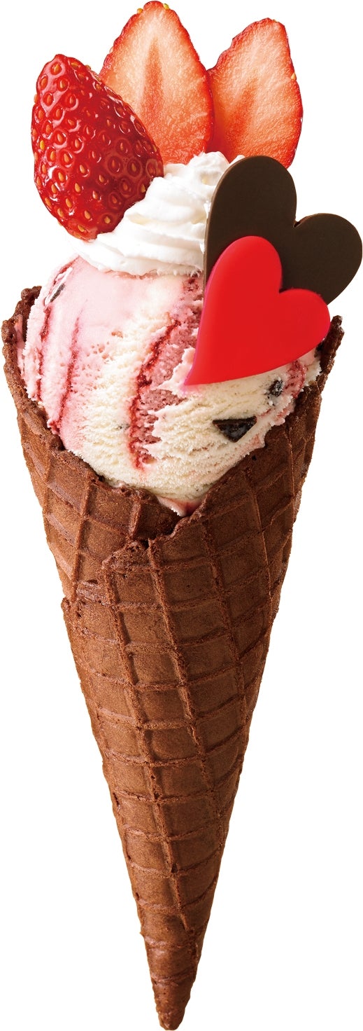 サーティワン初、ココアワッフルサンデー登場　旬のいちご＆ハートで華やかに