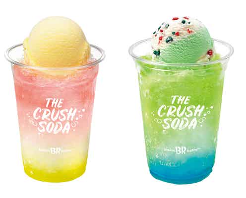 サーティワン、夏のアイスドリンク「ザ・クラッシュソーダ」に“白桃&レモネード”新登場