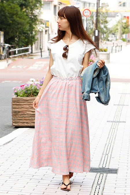 チェックフレアロングスカートcocaオリジナル「coca」2,690円(税込)