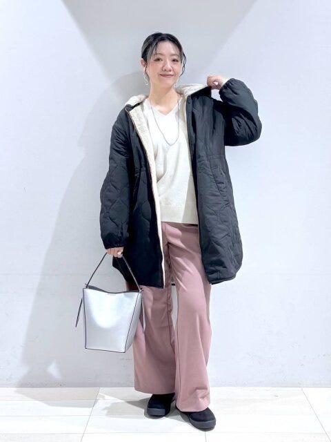 2025冬グローバルワーク黒撥水キルトファーコート