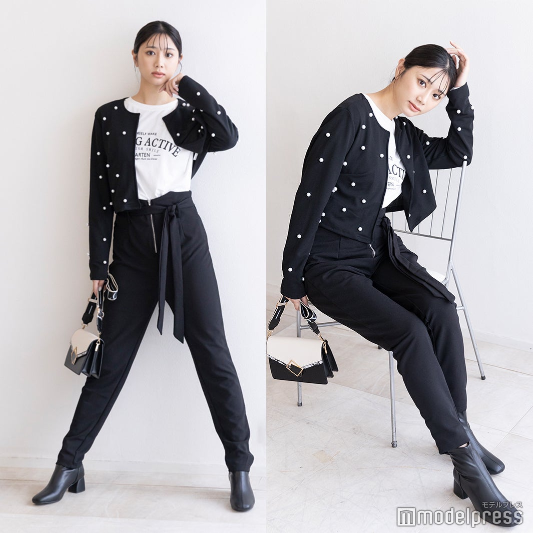 ロングTシャツ￥1,268、ジャケット￥1,413、パンツ￥1,418、ブーツ￥2,740、バッグ￥1,556／オールアイテム：「SHEIN」（C）モデルプレス